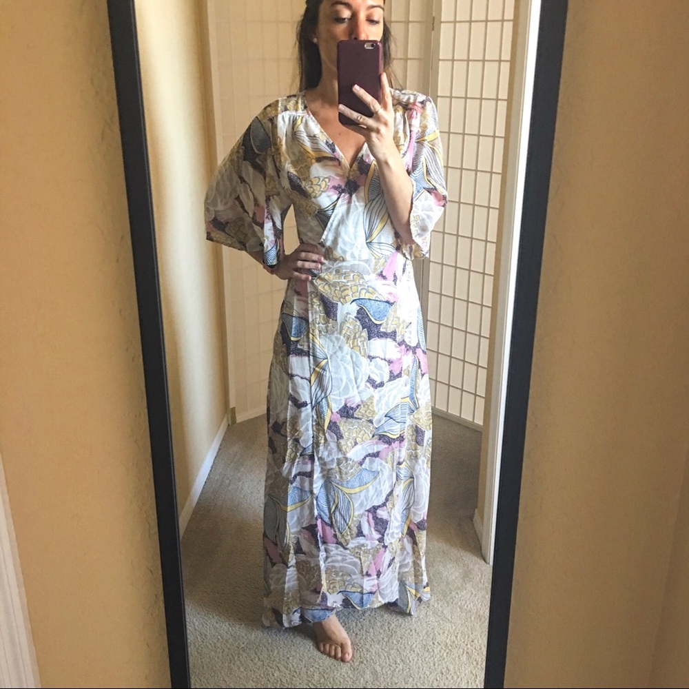 Multicolor Floral 3/4 Sleeve Wrap Maxi Dress - Picture 6 of 8